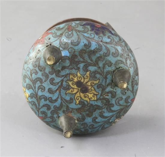 A Chinese cloisonne enamel miniature tripod censer, ding, 19th century, 7.5cm high, 7.5cm wide A Chinese cloisonne enamel miniature tripod censer, ding, 19th century, 7.5cm high, 7.5cm wide